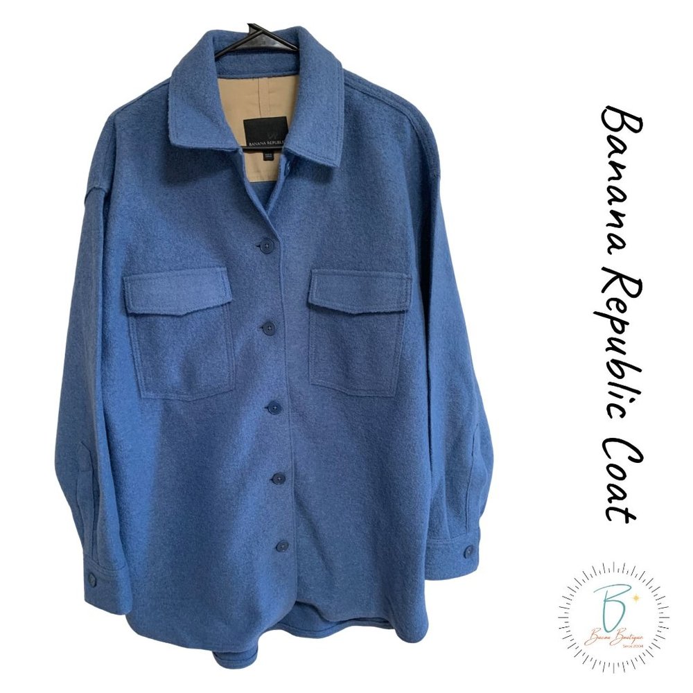Banana Republic 100% Wool Blue Schacket Button Front Pockets Size Medium